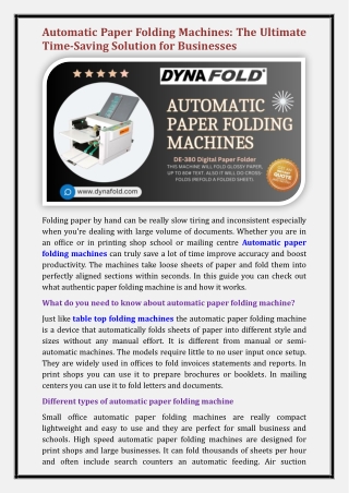 Automatic paper folding machines