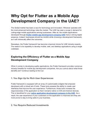 why opt for flutter as a mobile app development