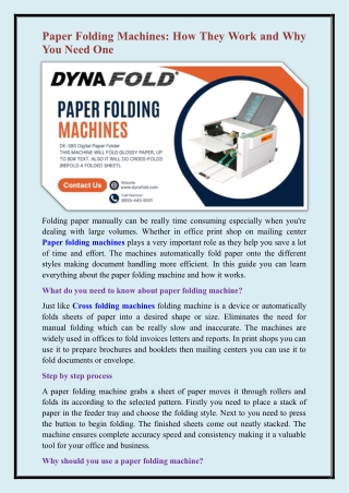 Paper folding machines