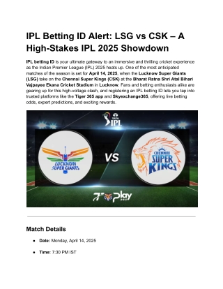 IPL Betting ID Alert_ LSG vs CSK – A High-Stakes IPL 2025 Showdown_