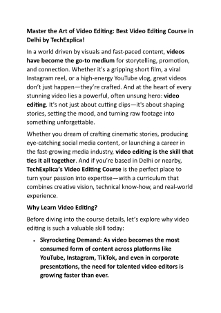 Master the Art of Video Editing: Best Video Editing Course in Delhi