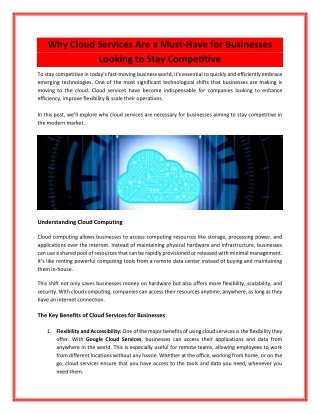 Why Cloud Services Are a Must-Have for Businesses Looking to Stay Competitive