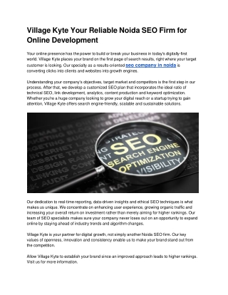 Village Kyte Your Reliable Noida SEO Firm for Online Development