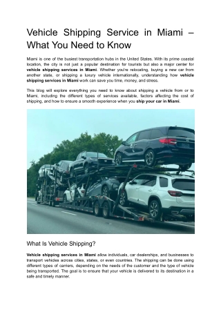 Vehicle Shipping Service in Miami – What You Need to Know