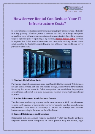 How Server Rental Can Reduce Your IT Infrastructure Costs?
