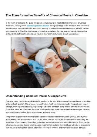 The Transformative Benefits of Chemical Peels in Cheshire