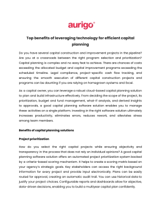 Top benefits of leveraging technology for efficient capital planning