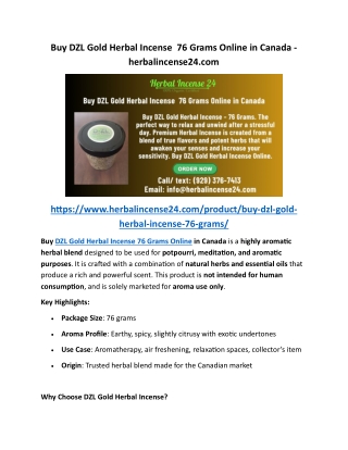 Buy DZL Gold Herbal Incense  76 Grams Online in Canada - herbalincense24