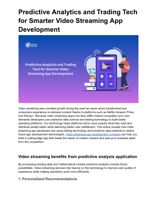 Predictive Analytics and Trading Tech for Smarter Video Streaming App Development