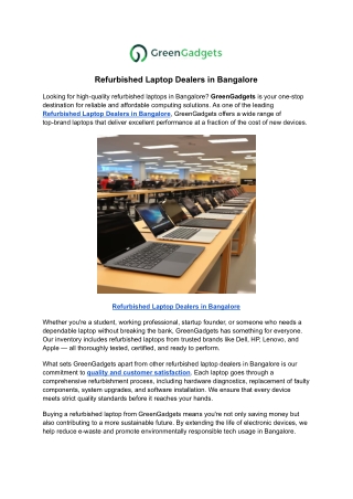 Refurbished Laptop Dealers in Bangalore