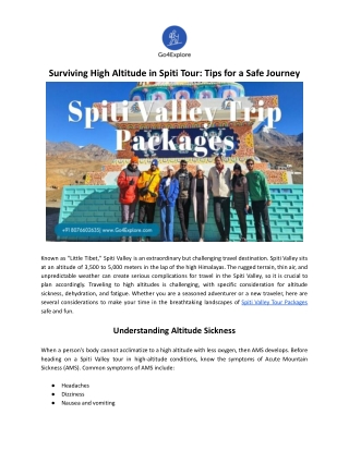 Surviving High Altitude in Spiti Tour: Tips for a Safe Journey