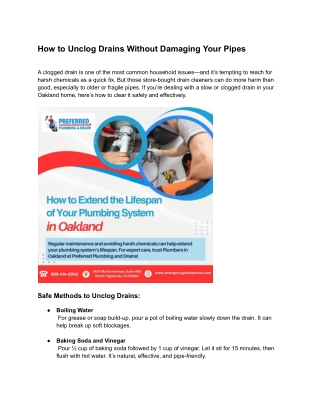 How to Unclog Drains Without Damaging Your Pipes