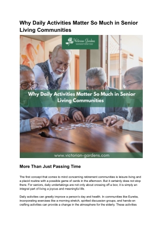 Why Daily Activities Matter So Much in Senior Living Communities