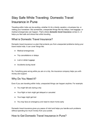 Affordable Domestic Travel Insurance Services in Pune