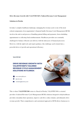 Drive Revenue Growth with VALiNTRY360’s Tailored Revenue Cycle Management Solutions in Florida