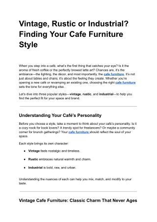 Vintage, Rustic or Industrial? Finding Your Cafe Furniture Style
