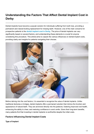 Understanding the Factors That Affect Dental Implant Cost in Derby