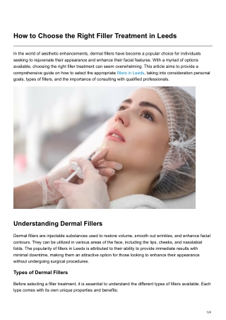 How to Choose the Right Filler Treatment in Leeds