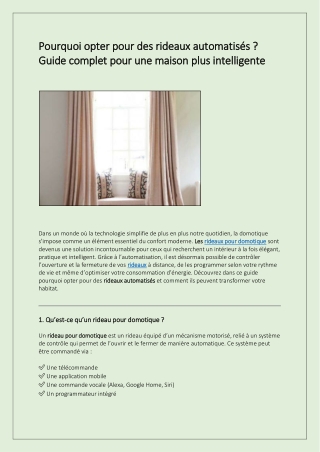 Pourquoi opter pour des rideaux automatisés  Guide complet pour une maison plus intelligente