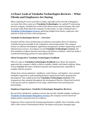 A Closer Look at Vmoksha Technologies Reviews – What Clients and Employees Are Saying