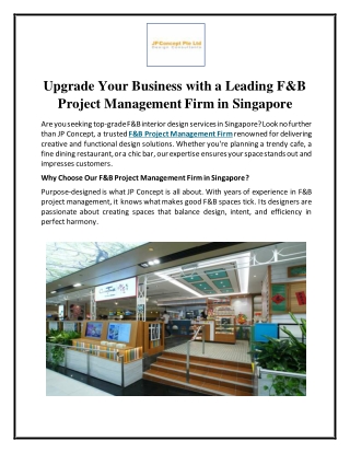 Upgrade Your Business with a Leading F&B Project Management Firm in Singapore
