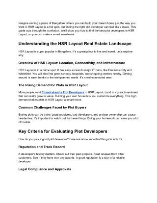 Plot developers in HSR Layout Bangalore