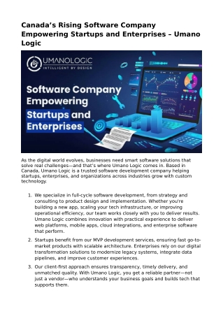 Canada’s Rising Software Company Empowering Startups and Enterprises – Umano Logic