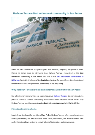 Harbour Terrace Best retirement community in San Pedro