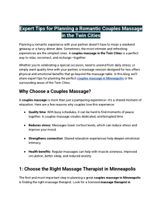 Expert Tips for Planning a Romantic Couples Massage in the Twin Cities