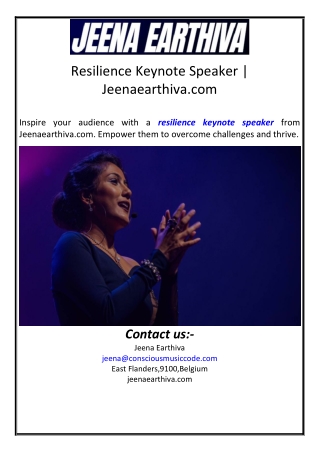 Resilience Keynote Speaker | Jeenaearthiva.com