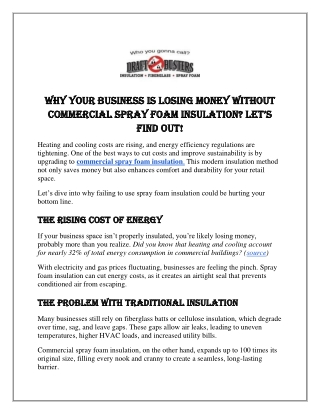 Why Your Business is Losing Money Without Commercial Spray Foam Insulation