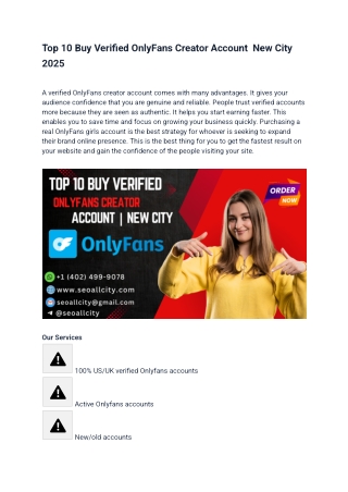 Top 10 Buy Verified OnlyFans Creator Account  New City 2025