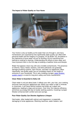 The Impact of Water Quality on Your Home
