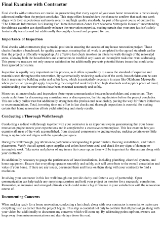 The Final Information To Cleaning For House Renovation Zones For Oklahoma Metrop