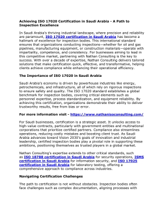 Achieving ISO 17020 Certification in Saudi Arabia - A Path to Inspection Excellence
