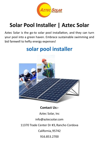 Solar Pool Installer Aztec