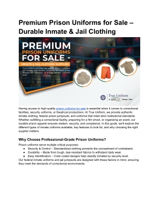 Premium Prison Uniforms for Sale – Durable Inmate & Jail Clothing