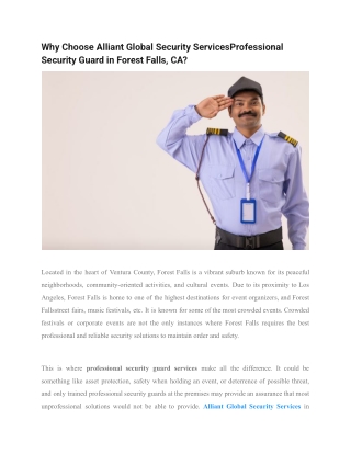Why Choose Alliant Global Security ServicesProfessional Security Guard in Forest Falls, CA