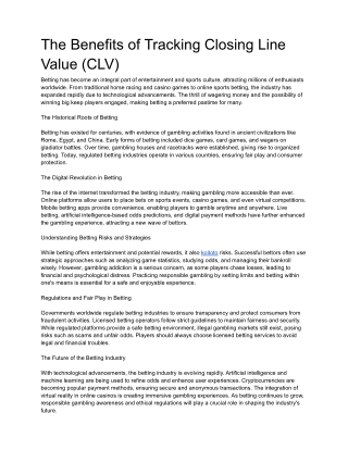 The Benefits of Tracking Closing Line Value (CLV)