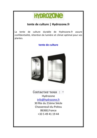 tente de culture  Hydrozone.fr