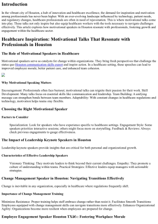 Healthcare Inspiration: Motivational Talks That Resonate with Professionals in H