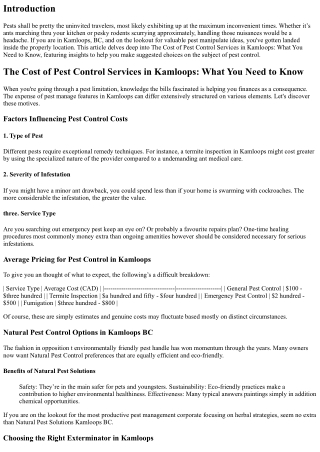 The Cost of Pest Control Services in Kamloops: What You Need to Know