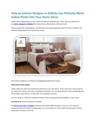 How an Interior Designer in Kolkata Can Perfectly Blend Indoor Plants into Your Home Decor