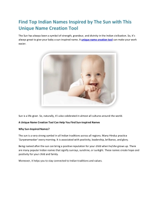 Find Top Indian Names Inspired by The Sun with This Unique Name Creation Tool