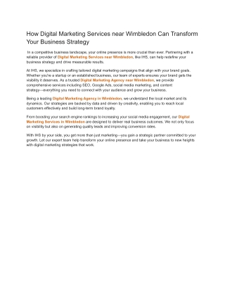 How Digital Marketing Services near Wimbledon Can Transform Your Business Strategy