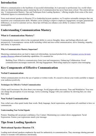 Communication Mastery: Tips and Techniques from Leading Speakers