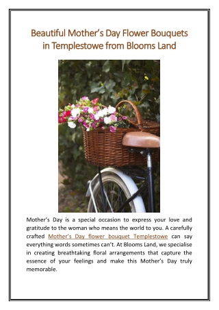 Beautiful Mothers Day Flower Bouquets in Templestowe from Blooms Land