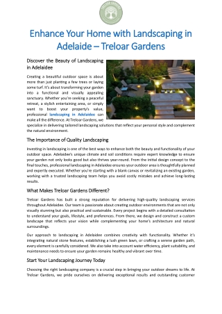 Enhance Your Home with Landscaping in Adelaide – Treloar Gardens