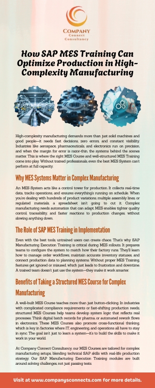 How SAP MES Training Can Optimize Production in High-Complexity Manufacturing?