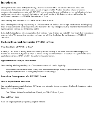 Understanding the Consequences of DWI/DUI Convictions in Texas